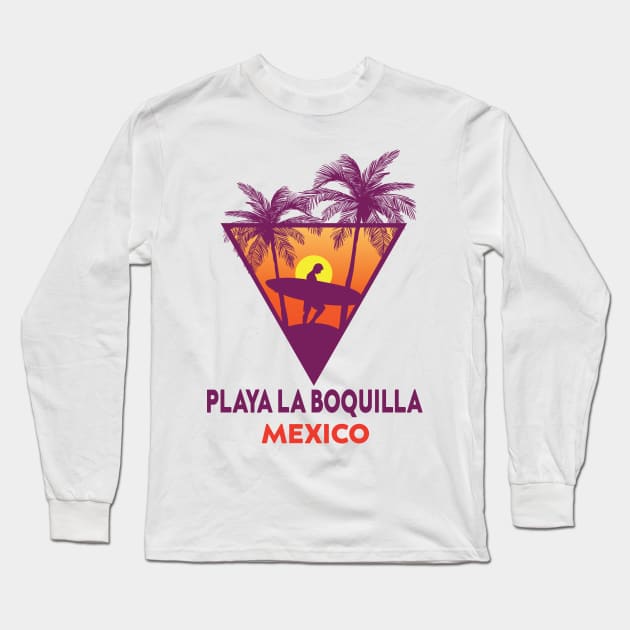 Retro Playa La Boquilla Mexico Long Sleeve T-Shirt by bougieFire